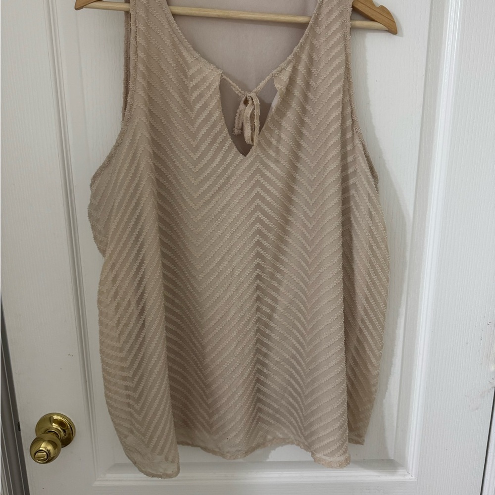 Beige Sleeveless Chevron Top